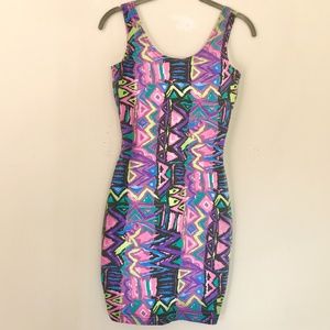 Vintage 80's Abstract Bodycon Mini Dress SZ Small